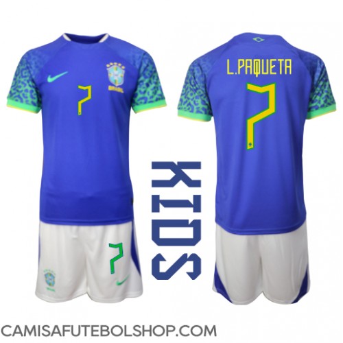 Camisa de time de futebol Brasil Lucas Paqueta #7 Replicas 2º Equipamento Infantil Mundo 2022 Manga Curta (+ Calças curtas)
